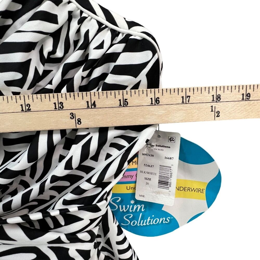Swim Solutions Swimsuit Womens 20 Black White Ruched Underwire Tummy‎ Control - Picture 6 of 15